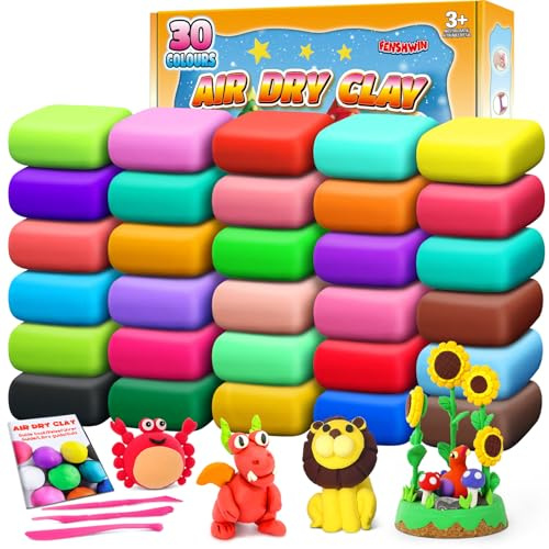Air Dry Clay, 30 Colours Modelling Clay Kit with Tools, Craft Toys for Children 3-12 Years