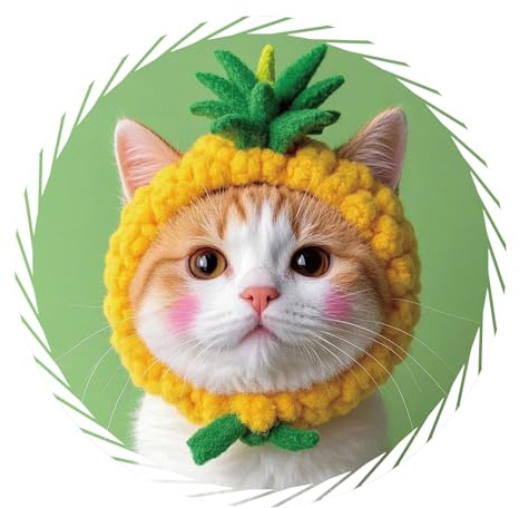 Katze Foto Auto Aufkleber mit Ananas Mütze PVC Sticker | Süße Katze mit Ananasmütze für eine sommerliche Dekoration