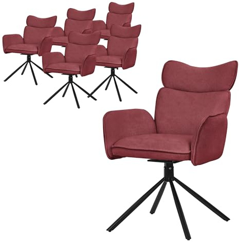 ML-Design Esszimmerstühle drehbar 6er Set Rot mit Stoffbezug, Wohnzimmerstuhl mit Armlehne & Rückenlehne, 360° Drehstuhl, Polsterstuhl mit Stahlgestell, Sessel ergonomisch, Küchenstuhl Loungesessel