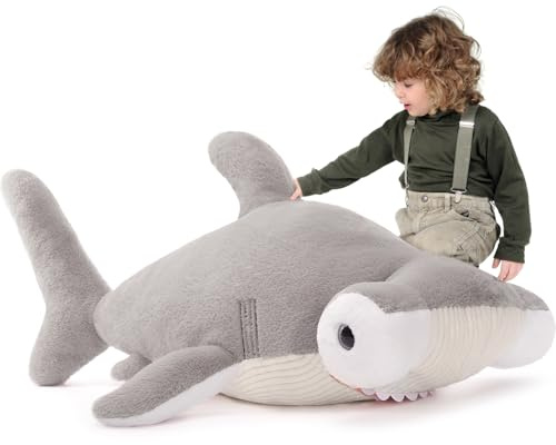 MorisMos Peluche Requin-Marteau foncé Géant Animal Jouets,110cm Grand Requin-Marteau foncé Mignon Moelleux Peluche Grosse Douce Animaux,Cadeaux pour Les Enfants, Cadeau d'anniversaire.