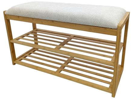 Riess Ambiente Stilvolle Schuhbank Zen-BO - 80cm - beige - Bambus Regal Sitzbank mit Stauraum Schuhregal Regal