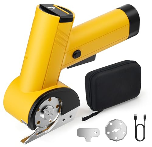 Tagliacartone senza fili 420 giri/min, forbici elettriche con 2 lame, display LED e digitale, 4 livelli di velocità, taglierina rotativa per taglio preciso di tessuto, pelle e cartone.