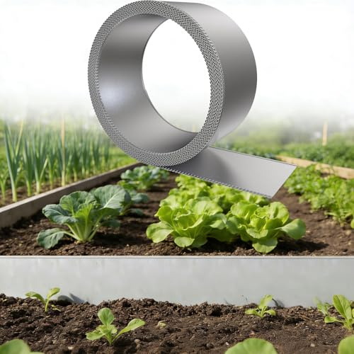 Ferzone Bordure de Jardin 15m, Bordure de Pelouse Métal Flexible 15cm de Hauteur, Surface Galvanisée, Anti-Mousse, Résistante aux Intempéries, Facile à Installer, Argenté