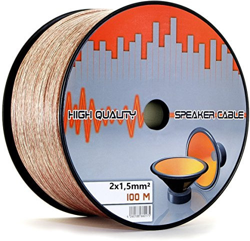LOKMANN 100 Meter 2 x 1,5 mm² Lautsprecherkabel CCA-Kupfer Transparent PVC- Dielektrikum Speaker HiFi Boxen Cable (100m, 2X 1,5mm)
