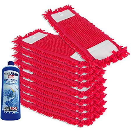 Primemop 10x Chenille Wischmopp aus Microfaser Rot für Parkett Laminat 50cm + Reiniger GRATIS