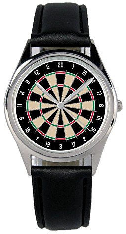 KIESENBERG Armbanduhr Dart Darts Dartspieler Geschenk Artikel Idee Fan Damen Herren Unisex Analog Quartz Lederarmband Uhr 36mm Durchmesser B-6037