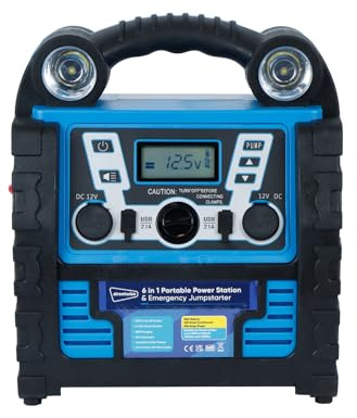 Streetwize SWPP19 6-in-1 Portable Power Station & Jump Starter – Emergency Car Booster with Air Compressor, LED Lights, USB & Power Sockets for Cars, Vans, and Motorhomes