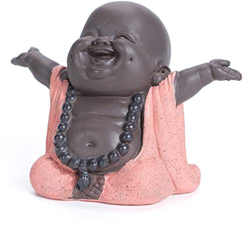 WGFKVAS Buddha-Statue, lachender Buddha, lächelnder kleiner Keramik-Buda-Statue, Mönch-Figur, niedlicher Baby-Buddha, für Zuhause, Büro, Auto, Dekoration, Geschenk, Handwerk und Kunst (rot)