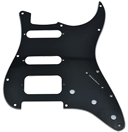 KAISH 11 Hole American Modern Strat Style HSS Pickguard 2-Screw Round Corner Humbucking Pickup Mounting for Stratocaster/Strat Black 3 Ply
