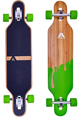 Apollo Longboard, Komplettboard mit Deck aus Bambus & Fiberglas, High-End Board mit ABEC 9 Kugellager, Flex 2 Longboards für Jugendliche und Erwachsene, Profi-Cruiser