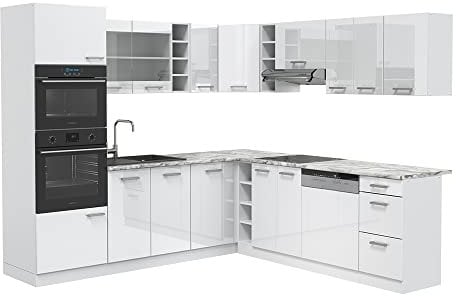 Vicco Eckküche R-Line, Weiß Hochglanz/Weiß, 237 x 247 cm ohne Arbeitsplatte