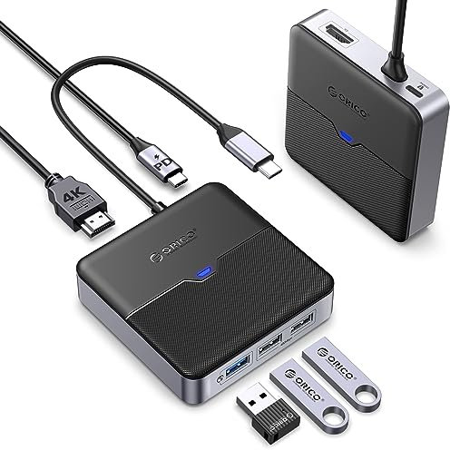 ORICO USB C Hub 5 in 1 Docking Station mit 4K HDMI, PD 60W, 5 Gbps USB A 3.0, 2 Ports USB A 2.0, Typ C Multiport Adapter für MacBook Air Pro M2 M1 iPad Surface Dell Hp (15cm)