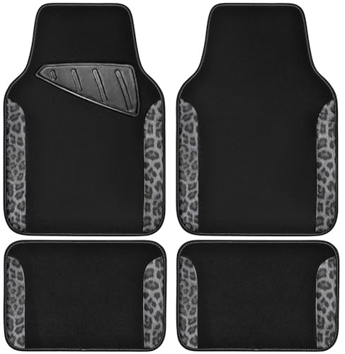 CAR PASS wasserdichte Universal Fußmatten, Autoteppiche mit Leopardenmuster, passend für SUV, Van, Limousine und LKW, 4er-Set Rutschfestem Fussmatten Auto für Frauen und Mädchen (Schwarz Grau)