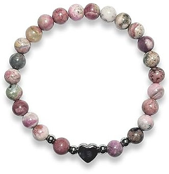 Majas Perlen Rhodonit Armband Perlen echt 6mm Herz Edelstahl Silber Gold Roségold oder ionisiert - Handmade Perlenarmband Verzeihen Begeisterung Optimismus - Spiritueller Schmuck Damen Mädchen