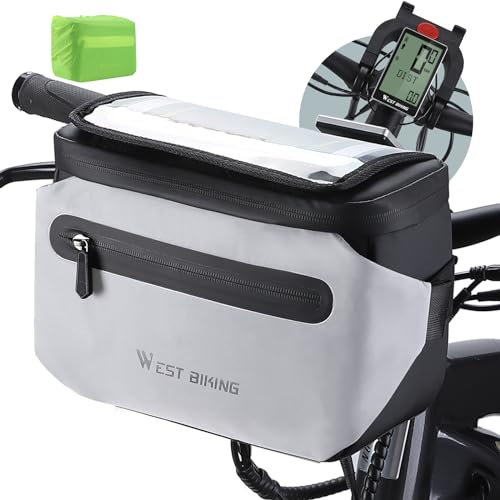 XIQI Lenkertasche Fahrrad mit Lenkeradapter für E-Bikes, Fahrradtasche Vorne Lenker Wasserdicht Fahrradlenkertaschen mit Handyhalterung Tascheund Abnehmbar Schultergurt (4 L)