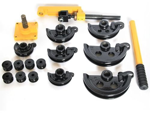 KEESUNG 10-25mm Rohrbieger, Manuell Rohrbiegegerät Mechanische Rohrbiegemaschine 3/8- 1 Profi Handrohrbieger Rohrbiegemaschine mit 7 Matrizen für Biegen von Metallwerkstoffen, Gelb