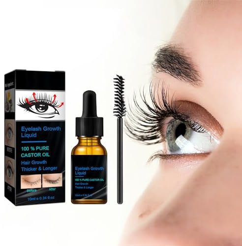 Castor Oil Eyelash Serum, Rizinusöl Wimpernserum Wimpernwachstumsessenz, Wimpernbehandlungsserum, natürliche Dicke, Verlängerung, Locken und Feuchtigkeitsspendend, 10ml