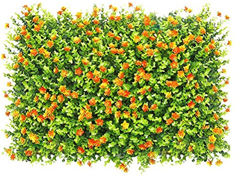 Ejoyous Künstliche Pflanzenwand Buchsbaumplatten Wand-Sichtschutz Künstlicher Hecken-Grünzaun mit Blumen Pflanzenmatten für Garten, Hofdekoration 40 x 60 cm (Orangerote Gürtelblume)