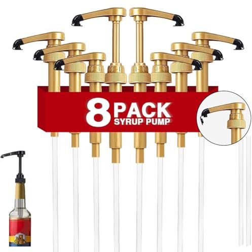 8 pcs Syrup Pumps with Cap to Avoid Dripping, Leak Proof Coffee Syrup Dispenser, Fits 25.4 Oz/750ml Flavoring Syrup Bottles, Great for Home & Coffee Bar Drinking Mixes, Cocktails, Beverage