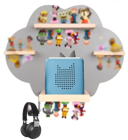 Danemort Floating Shelf for Tonies Figures and Toniebox,Wall Mounted Magnetic Wooden Floating Shelves Compatible with Tonie Box Player Character Storage Rack for Children Play Room (Cloud)