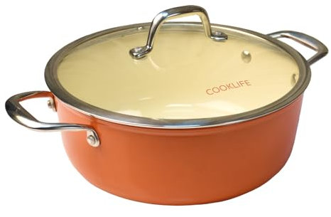 COOKLIFE Cocotte légère en fonte émaillée avec couvercle – Double poignées – Sans toxines – Passe au four jusqu'à 260 °C ou sur la cuisinière – Utilisation pour mariner, cuisiner, cuire, réfrigérer et