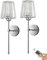 Modern Wireless Wall Sconces Battery Operated Wall Lights Set of 2, Not Hardwired USB Rechargeable Wall Lamps, Dimmable Clear Glass Lighting Fixture for Bathroom Bedroom Vanity Living Room Hallway(Sil