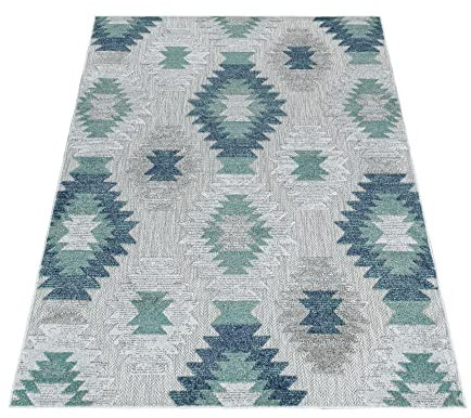Stilvoll Günstig by ELMM Outdoor-Teppich für Balkon, Terrasse & Garten in Blau 80 x 250 cm rechteckig im Berber-Design