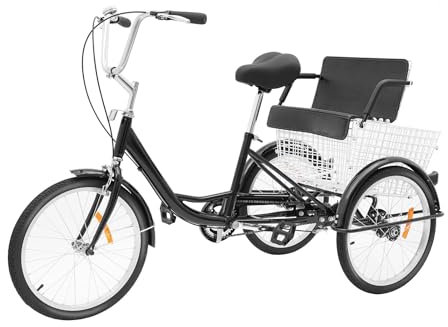 Fridgestea 20 Zoll Dreirad für Erwachsene, 3 Räder Fahrrad Erwachsenendreirad Tricycle Bike mit Kindersitz, Einkaufskorb, Klingel, Höhenverstellbar für Damen Herren Senioren