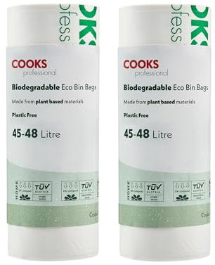 Cooks Professional Pack of 50 Biodegradable Compostable Bin Bags | 45-48L | Eco-Friendly Plant-Based Garbage or Recycling Liners for Home, Kitchen, Food, Garden or General Waste Disposal
