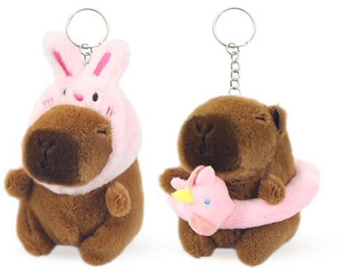 LunarCharm 2 Stück Capybara-Schlüsselanhänger, Süßer Spielzeug aus Plüsch, Capybara-Kuscheltiere, Capybara-Anhänger für Rucksack, Geburtstagsgeschenk, Schwimmring mit Einhorn