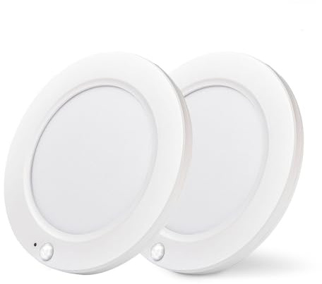 Deckenleuchte mit Bewegungsmelder 2 Stück, LED Deckenlampe Flach mit 3 Farbtemperaturen (3000K/4000K/6000K), 15W 1500lm, Ø19cm Rund Ultraflach, IP44 Wasserdicht, Weiß Lampe für Flur, Bad, Keller