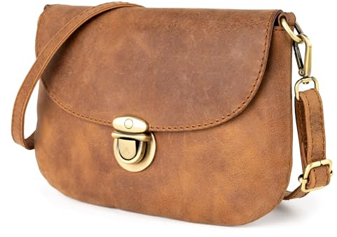Berliner Bags Handtasche Nina Vintage aus Leder für Damen - Braun | Kleine Crossbody-Tasche & Schultertasche für Damen, Steckverschluss & Reißverschlussfach, abnehmbarer Lederriemen