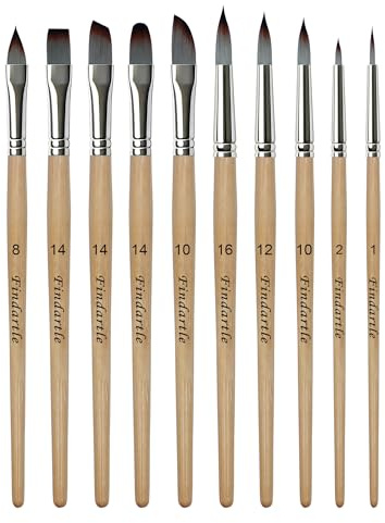Findartle Watercolour Paint Brushes,10 Pcs Acrylic Brushes For Watercolour, Acrylic, Oil, Gouache Painting,Artist Paint Brush with Round,Flat,Filbert,Angle,Rigger,Dagger,Cat Tongue (Natural Wood)