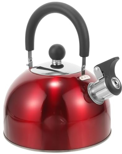 WESIEVYA Bollitore Acqua in Acciaio Inox 2.5l con Fischietto Rosso, Protegge le Mani Scottature e Previene Traboccamenti, per Dorm e Preparazione Bevande