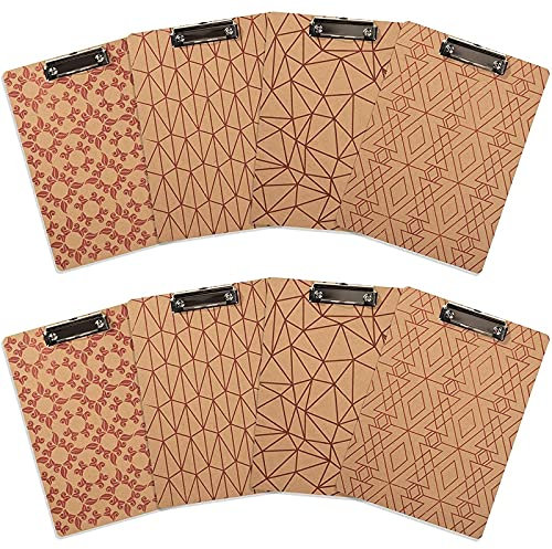 Klemmbrett aus Holz – 8 Stück Holzbuchstaben Größe Clipboards mit niedrigem Profil, 20,3 x 12,7 x 30,5 cm, Baords mit verschiedenen Mustern, Bürobedarf für Schule, Arbeit, Zuhause