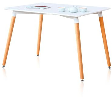 Nordika, Mesa Fija de Comedor, Mesa Comedor Rectangular, Salon o Cocina, Acabado en Blanco y Haya, Medidas: 120 cm (Largo) x 80 cm (Ancho) x 75 cm (Alto)