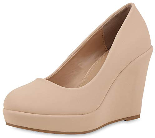 SCARPE VITA Damen Keilpumps Party Keilabsatz Pumps High Heels Plateau Schuhe 168245 Nude 38