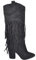 Stivali Donna Texani camperos in camoscio Nero con Frange Lunghe e Tacco Western Altezza Ginocchio Moda Glamour Luxury (38 EU)