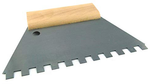 Spatola per applicare la colla a denti secondo TBK 180/250 mm, dentata, dorso in legno, dimensioni: A1 A2 A3 A4 A5 B1 B2 B3 B4/S4 B11 C1 C2 C3 C4 C5 (180 mm, C4 (8 x 8)