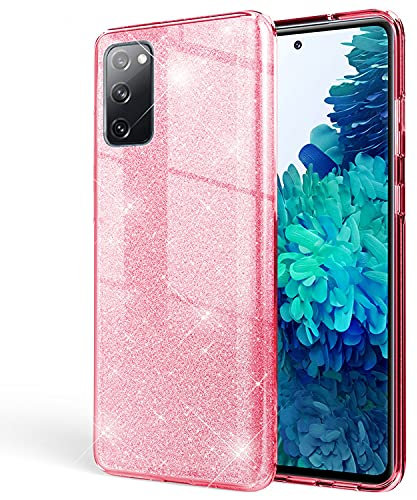 NALIA Glitzer Handyhülle kompatibel mit Samsung Galaxy S20 FE Hülle, Bling Silikon Cover Case Glänzend Glitter Bumper Phone, Telefon Strass Diamant Backcover Handy-Tasche Schutzhülle, Farbe:Pink