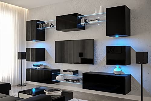 Furnitech Hängend Wohnwand Modern | Wohnzimmer Schrankwand Mit Regale Und TV Schrank | Möbel Ohne LED (Nowara AN1-17B-HG20-1A-NEW)