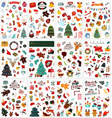 DPKOW 300pcs Weihnachten Aufkleber für Kinder Basteln, Weihnachten DIY Aufkleber für Karte Machen, Weihnachten Scrapbooking Stickers Tagebuch Fotoalben Aufkleber