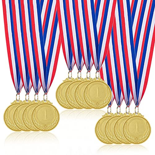 Medaillen für Kinder, 12 Stück Goldmedaille Metall, Siegermedaille im olympischen Stil mit Bändern, Kindergeburtstagsfeier, Sporttagspreise, Spielwettbewerbe, Gastgeschenke für Kinder und Erwachsene