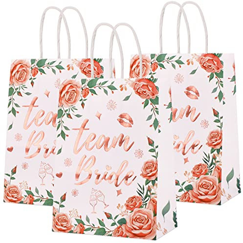 HOWAF 12 Stück JGA Geschenktüten Taschen Rose Gold Blume Team Bride Taschen Team Braut Papiertüten Geschenktüten für Brautjungfern Braut Party Taschen mit Griffen für Hochzeit Junggesellinnenparty