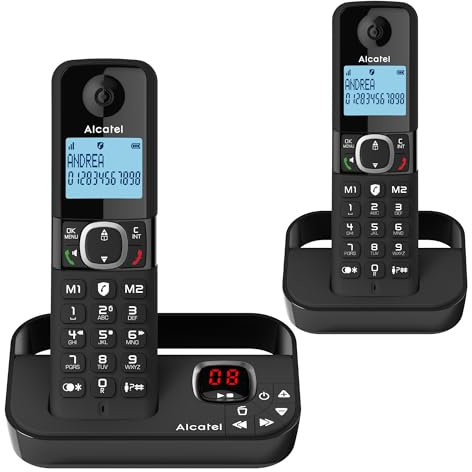 Alcatel F860 Voice Duo - Cordless Phone with answering machine and 2 Handsets - Landline Home Phones - Call Blocking Telephones
