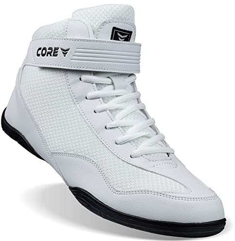 CORE Ringerschuhe für Herren, Damen und Kinder – rutschfeste Kampfsportschuhe – Robuste Trainingsschuhe Geeignet für Wrestling, Crossfit und Gewichtheben – Kampfsport Schuhe - Weiß, 33 EU