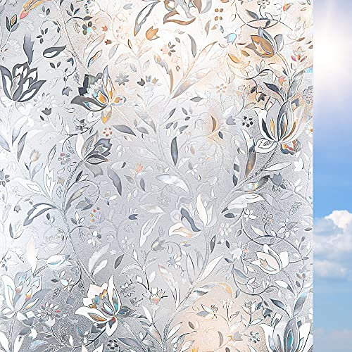 Pellicola autoadesiva per finestra, opaca, senza colla, anti UV, decorativa, per finestre, smerigliata, motivo tulipani (43 x 200 cm)