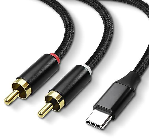 MEIRIYFA Câble USB de type C vers 2 RCA, type C vers 2 RCA connecteur phono mâle câble, PC USB C vers stéréo pour amplificateur, câble adaptateur de haut - parleur avec puce HiFi décodeur (2m)