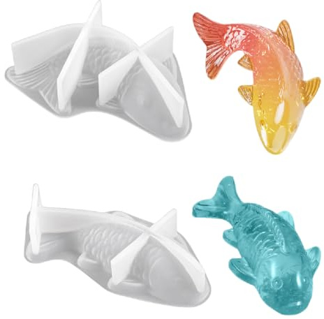 DeryArcle 2 Stück Koi Fisch Silikonform, Goldfisch Epoxidharz Formen, Karpfen harzform Tier Ornamente Gießform Fish Resin Mold für Schmuck Schlüsselanhänger Anhänger Basteln Desktop Dekoration (Typ A)