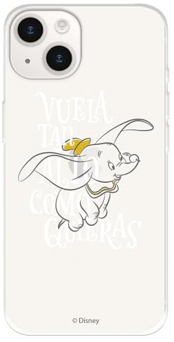 Schutzhülle kompatibel mit iPhone 15, offizielles Disney-Dumbo-Design, fliegt so hoch, um Ihr Handy zu schützen, transparente Silikonhülle, flexibel, mit offizieller Dumbo-Lizenz